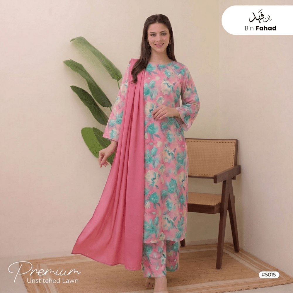 3pcs Premium Lawn Unstitched D-5015 - Bin Fahad