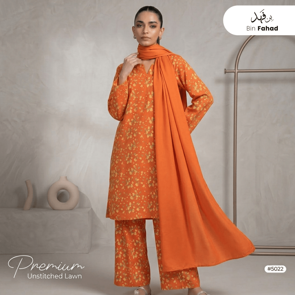 3pcs Premium Lawn Unstitched D-5022 - Bin Fahad