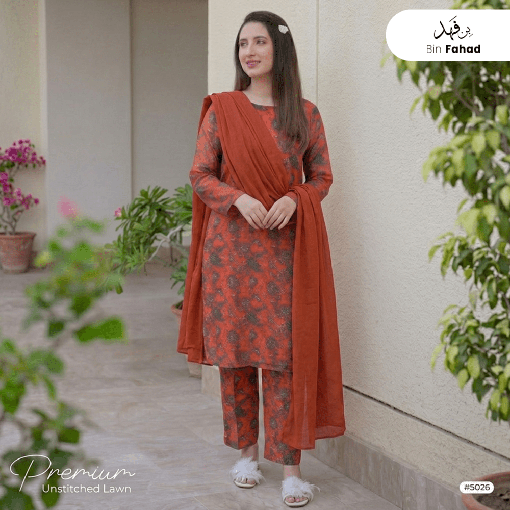 3pcs Premium Lawn Unstitched D-5026 - Bin Fahad