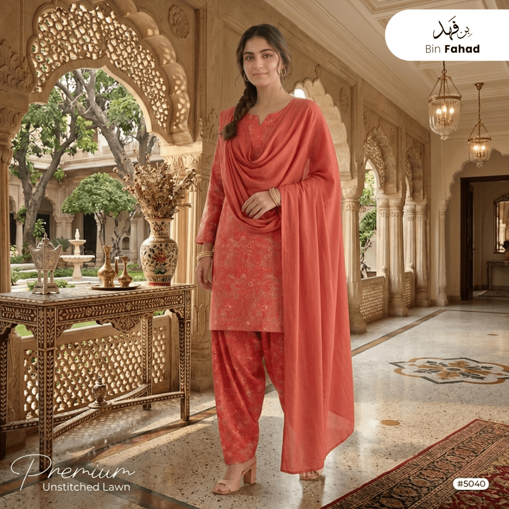 3pcs Premium Lawn Unstitched D-5040 - Bin Fahad