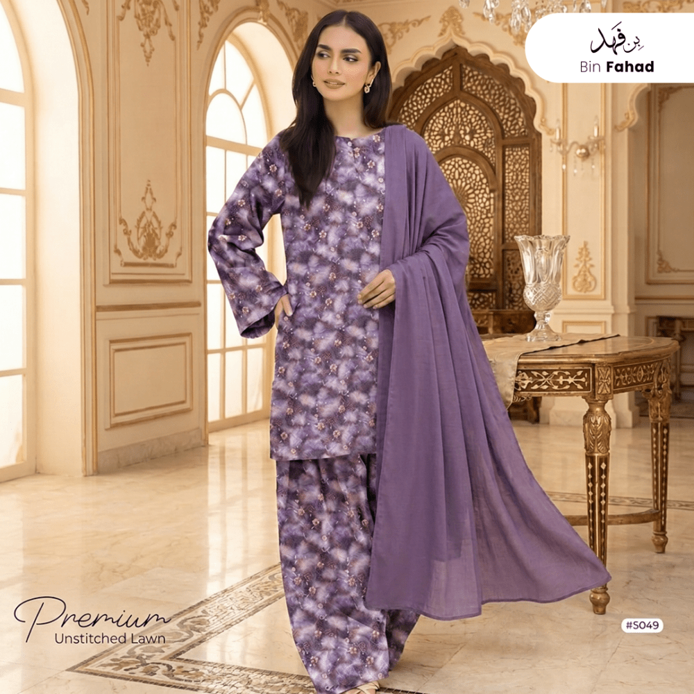 3pcs Premium Lawn Unstitched D-5049 - Bin Fahad