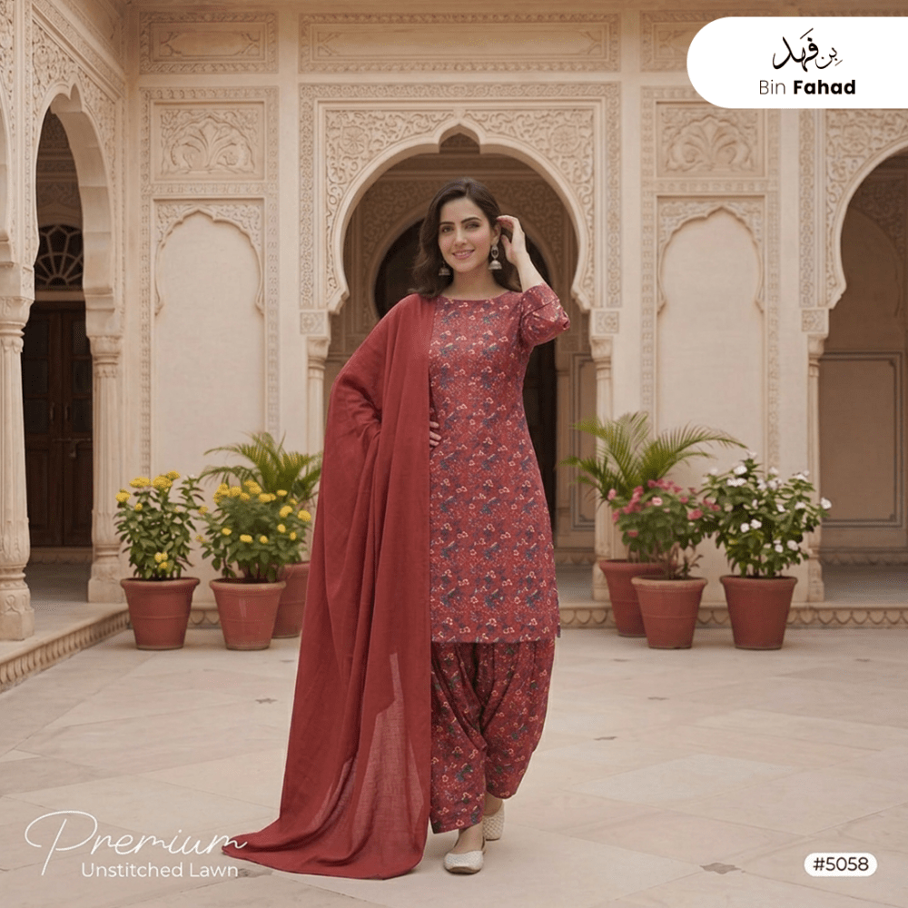 3pcs Premium Lawn Unstitched D-5058 - Bin Fahad