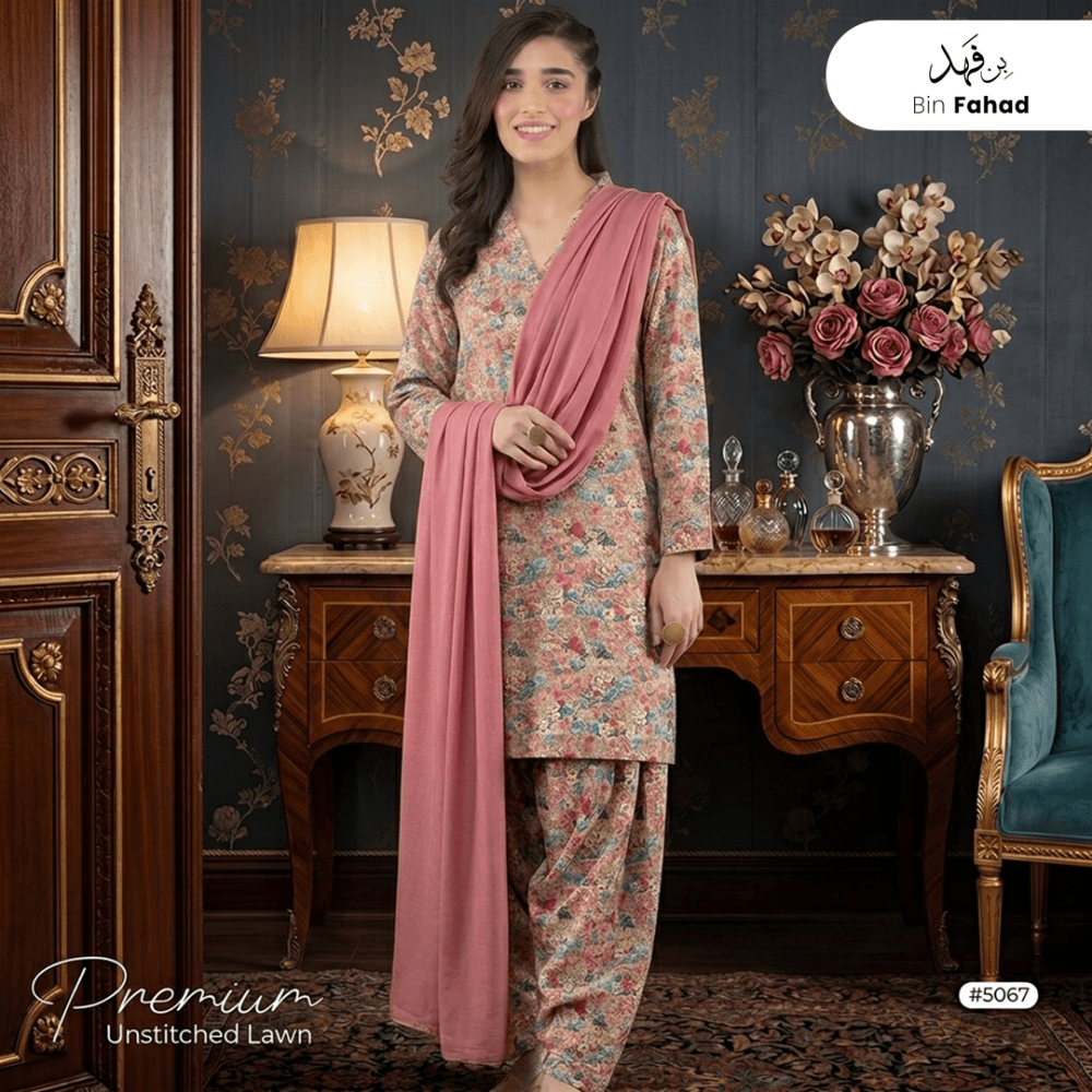 3pcs Premium Lawn Unstitched D-5067 - Bin Fahad