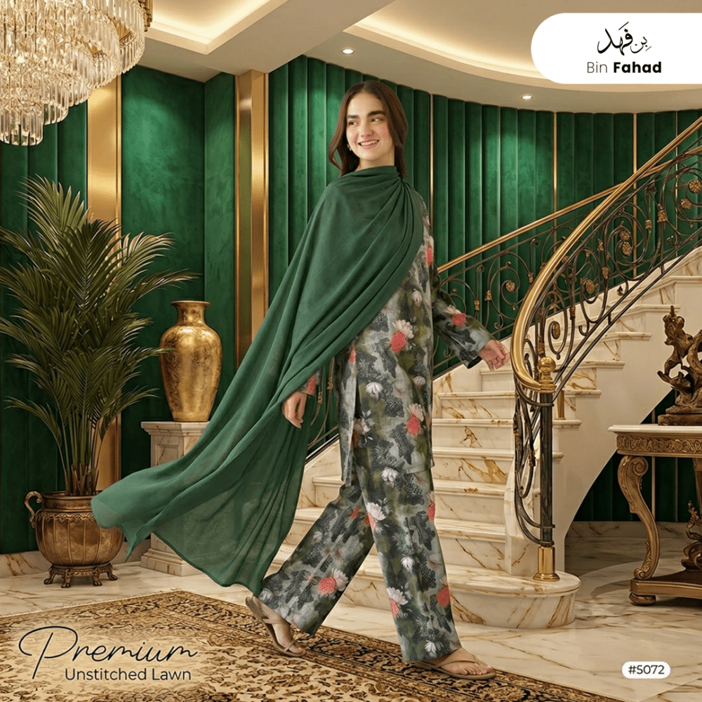 3pcs Premium Lawn Unstitched D-5072 - Bin Fahad