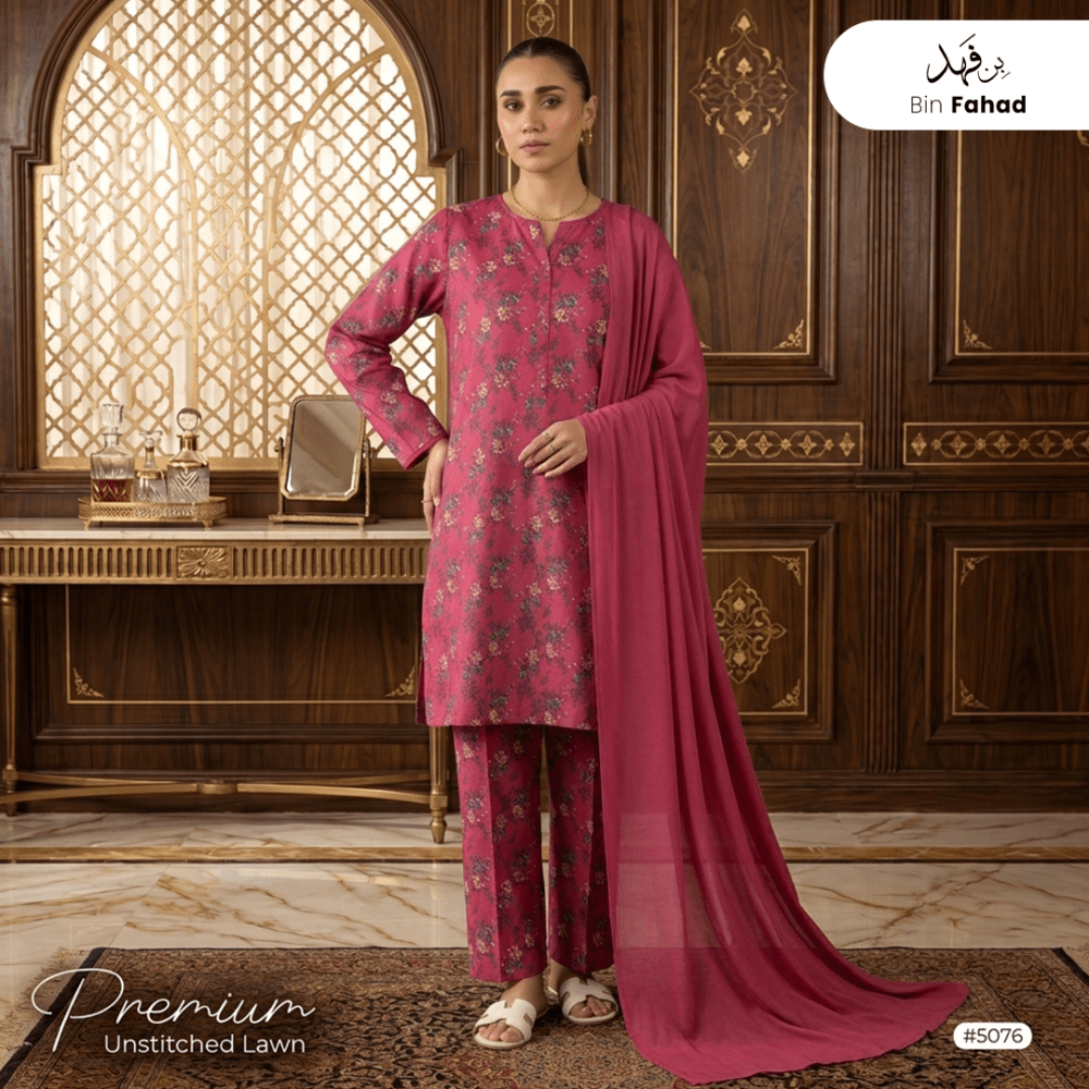 3pcs Premium Lawn Unstitched D-5076 - Bin Fahad