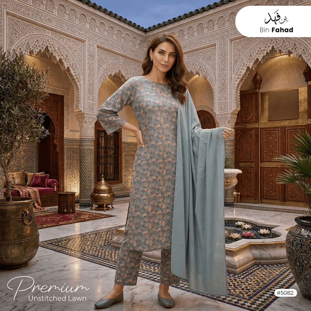 3pcs Premium Lawn Unstitched D-5082 - Bin Fahad