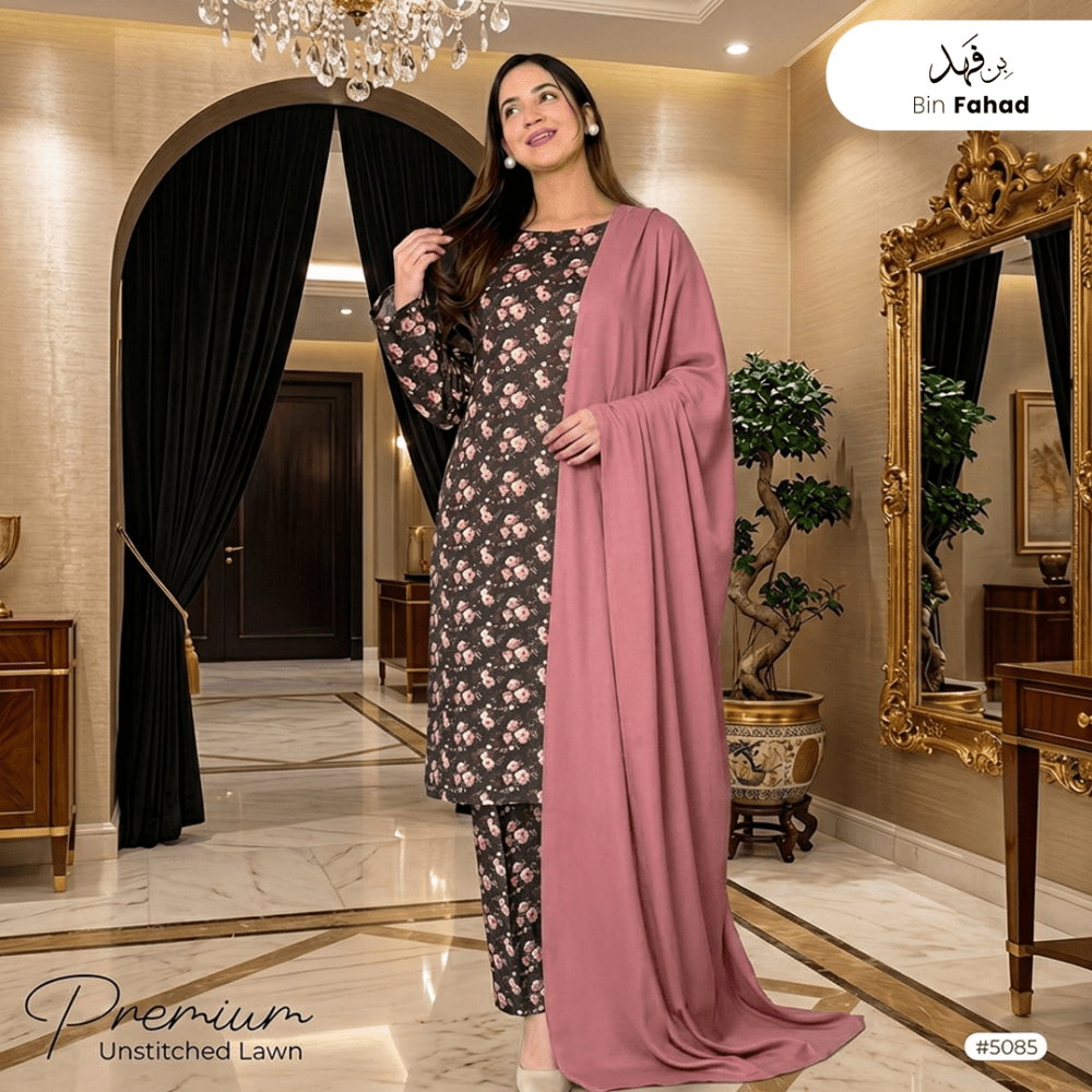 3pcs Premium Lawn Unstitched D-5085 - Bin Fahad