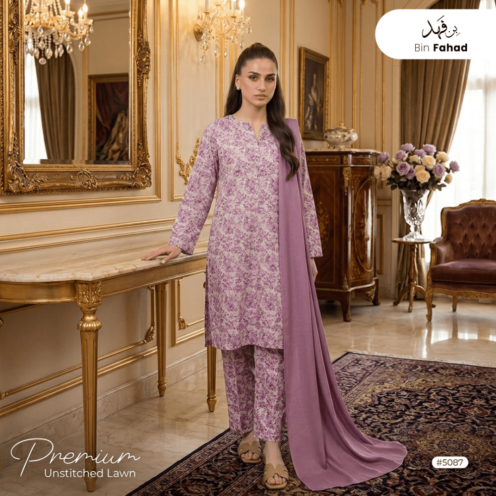 3pcs Premium Lawn Unstitched D-5087 - Bin Fahad