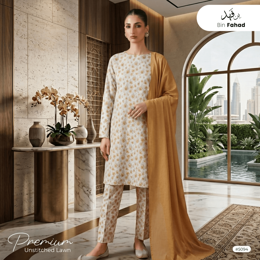 3pcs Premium Lawn Unstitched D-5094 - Bin Fahad
