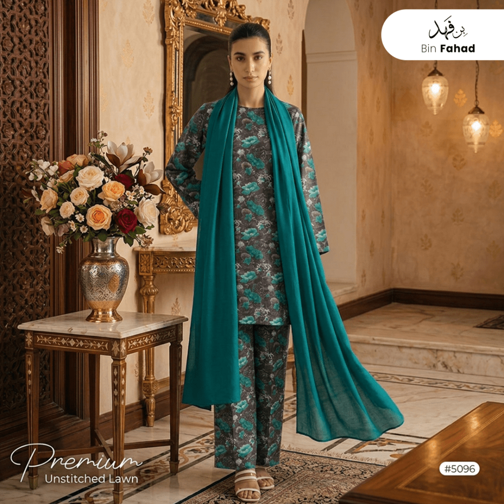 3pcs Premium Lawn Unstitched D-5096 - Bin Fahad