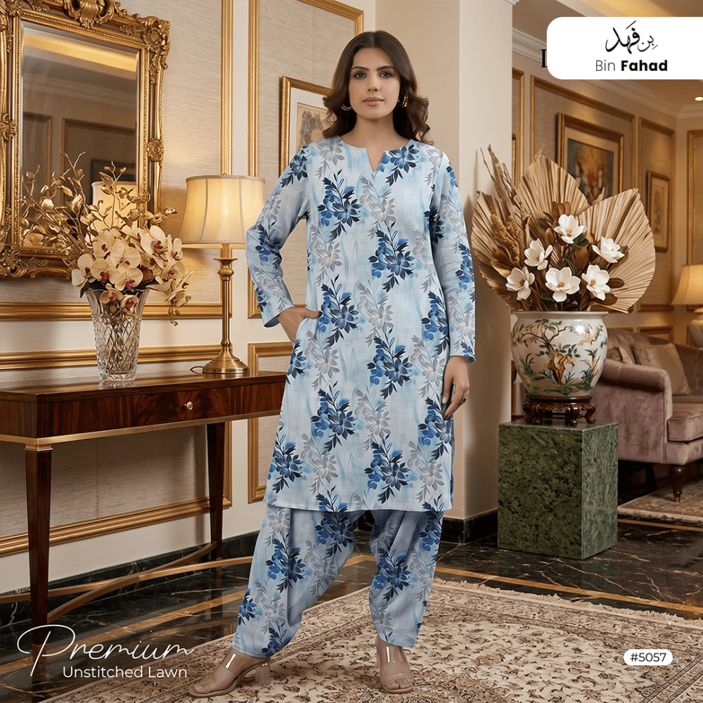 Premium Lawn Unstitched 2pcs (Shirt & Trouser) 5057 - Bin Fahad