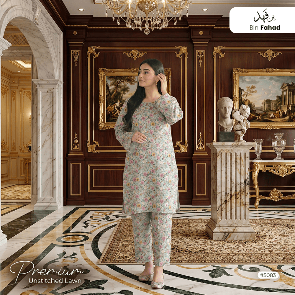 Premium Lawn Unstitched 2pcs (Shirt & Trouser) 5083 - Bin Fahad