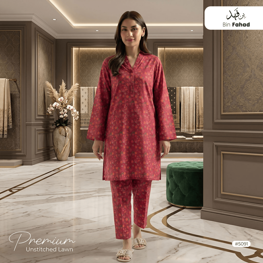Premium Lawn Unstitched 2pcs (Shirt & Trouser) 5091 - Bin Fahad