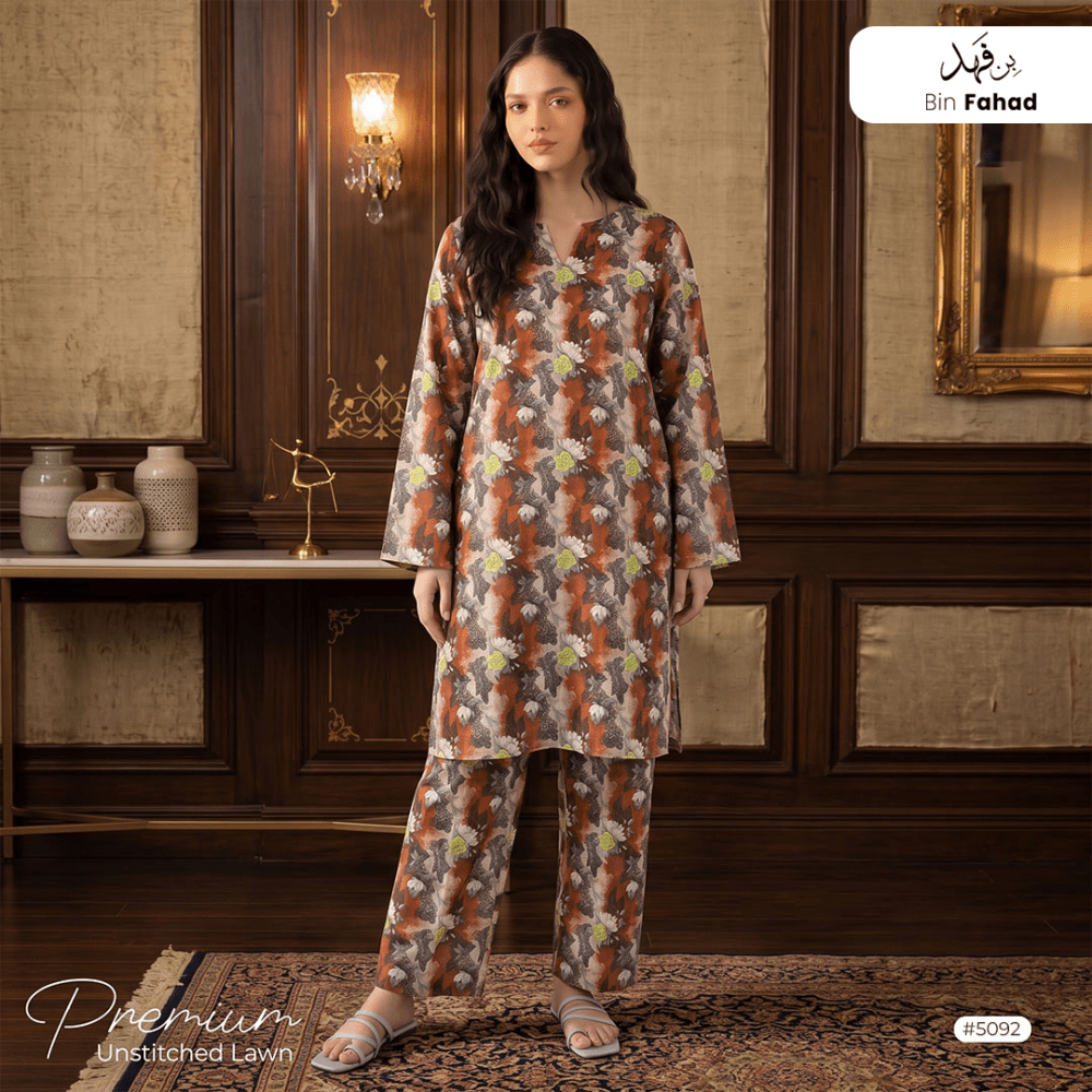 Premium Lawn Unstitched 2pcs (Shirt & Trouser) 5092 - Bin Fahad