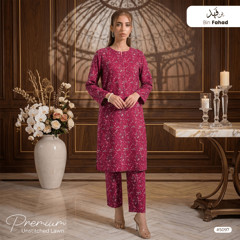 Premium Lawn Unstitched 2pcs (Shirt & Trouser) 5097 - Bin Fahad