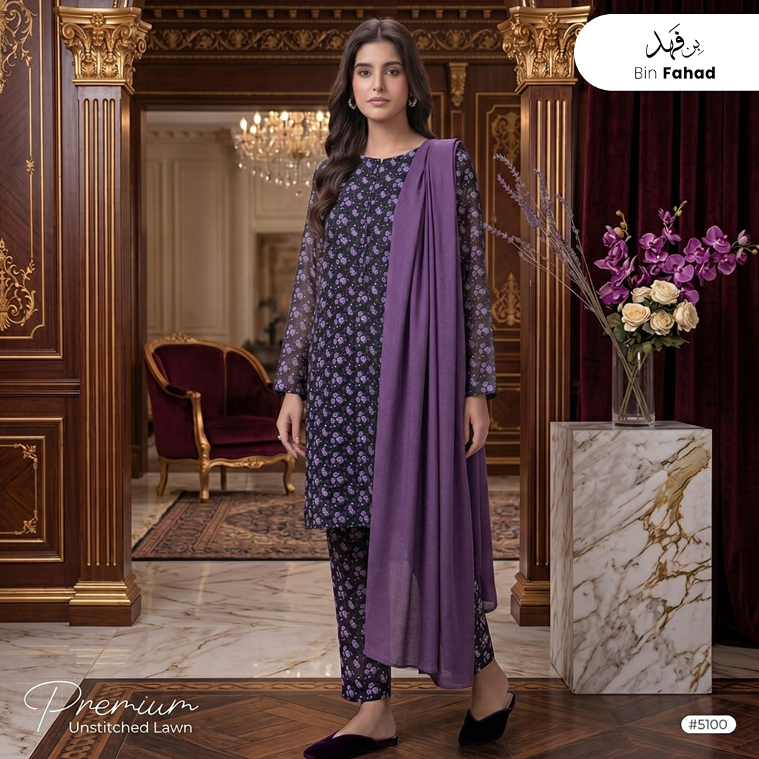 3pcs Premium Lawn Unstitched D-5100