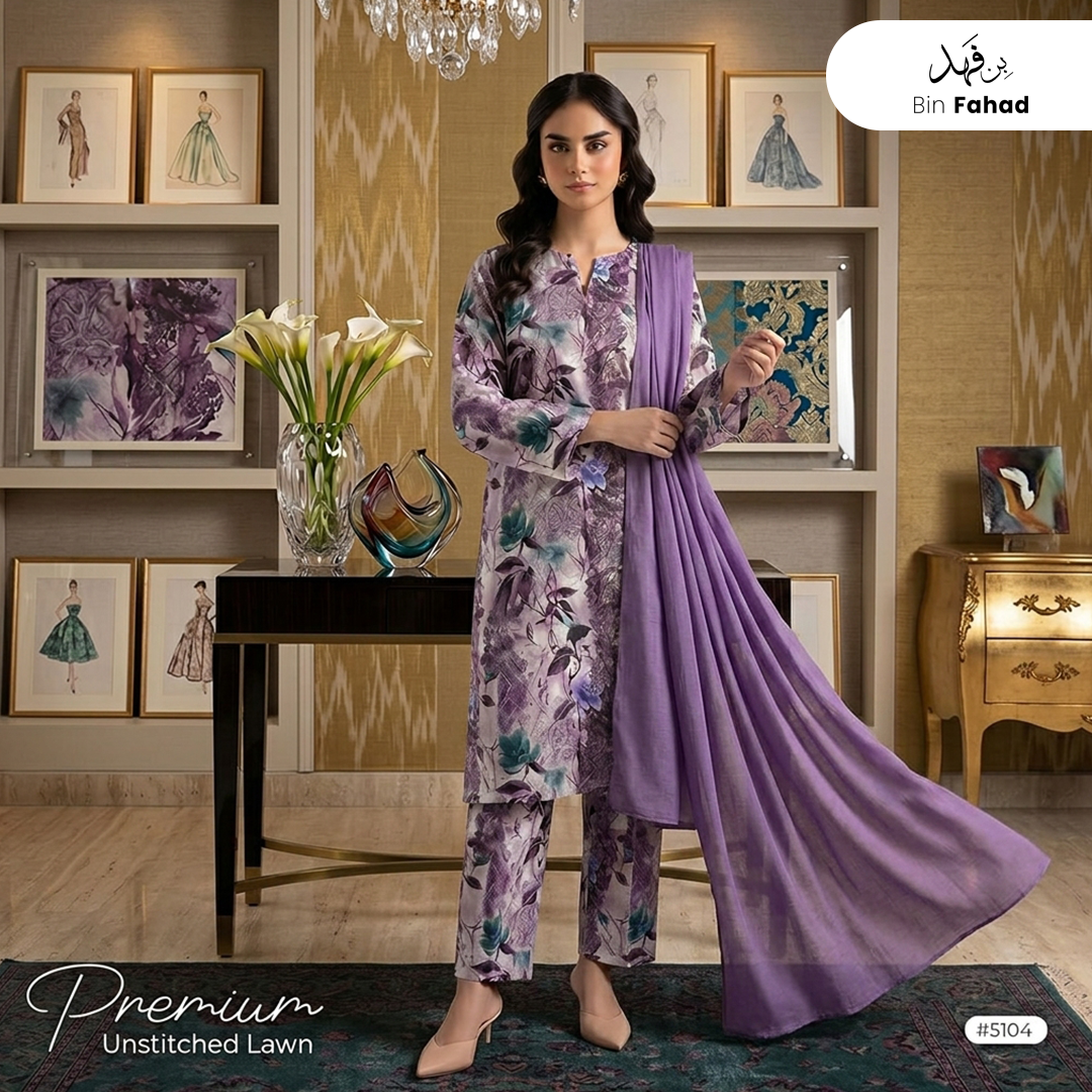 3pcs Premium Lawn Unstitched D-5104