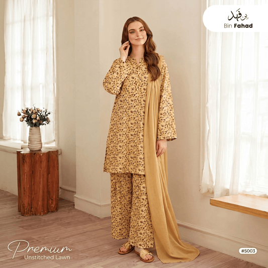 3pcs Premium Lawn Unstitched D-5003 - Bin Fahad