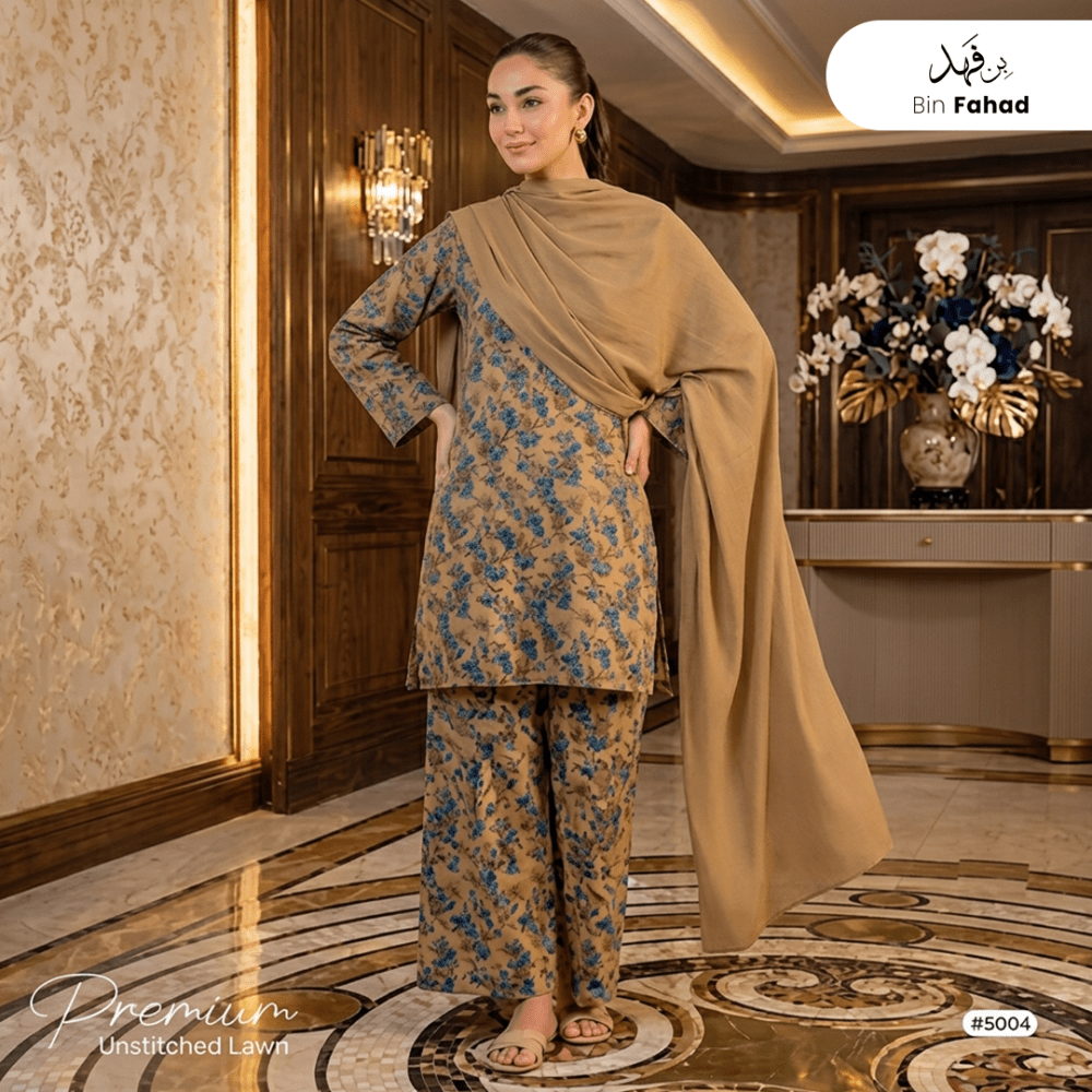 3pcs Premium Lawn Unstitched D-5004 - Bin Fahad
