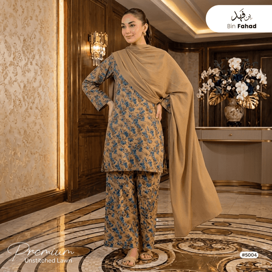 3pcs Premium Lawn Unstitched D-5004 - Bin Fahad