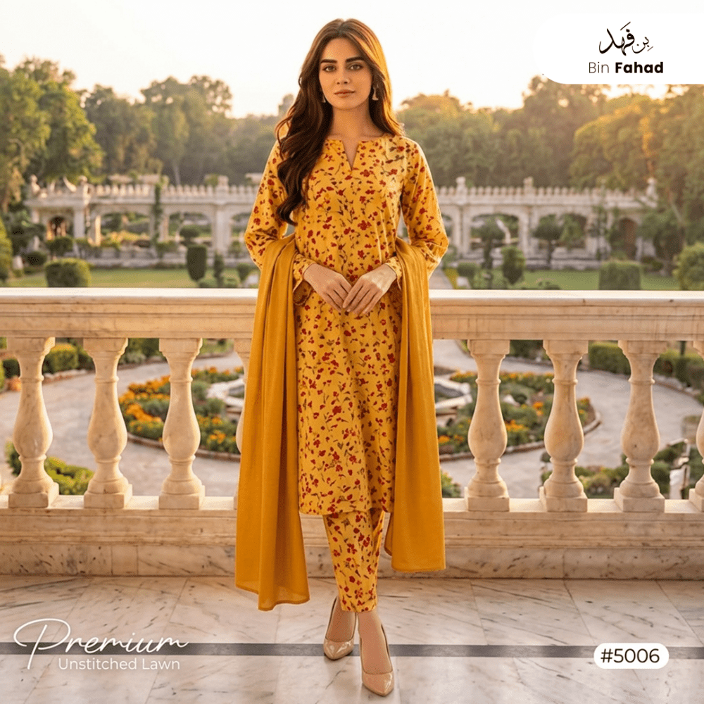 3pcs Premium Lawn Unstitched D-5006 - Bin Fahad