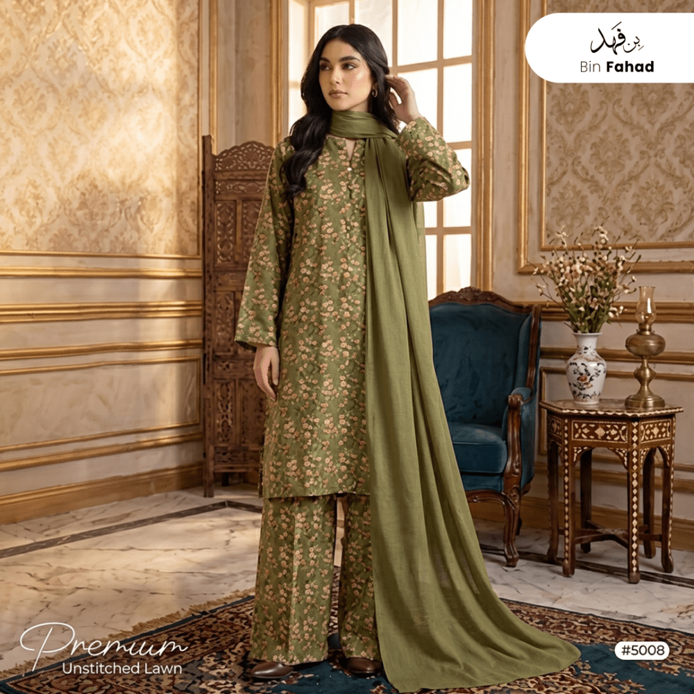 3pcs Premium Lawn Unstitched D-5008 - Bin Fahad