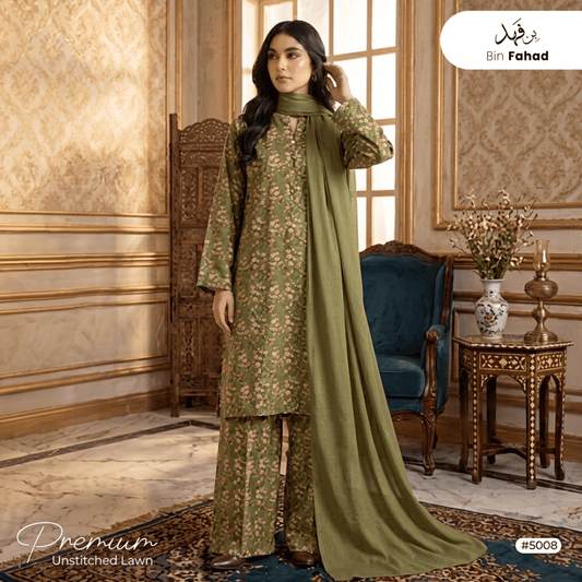 3pcs Premium Lawn Unstitched D-5008 - Bin Fahad
