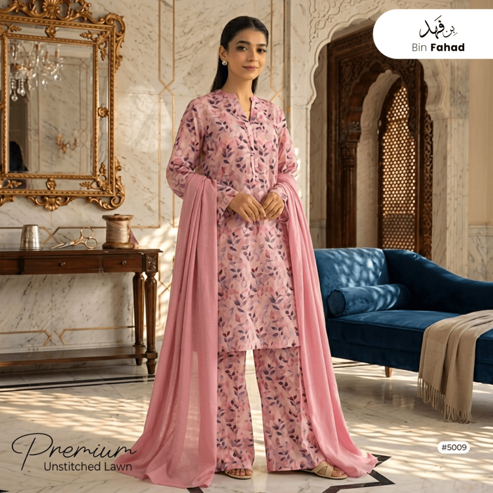 3pcs Premium Lawn Unstitched D-5009 - Bin Fahad
