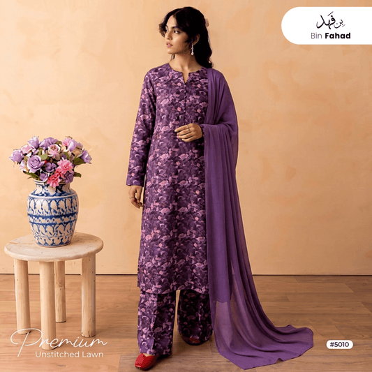 3pcs Premium Lawn Unstitched D-5010 - Bin Fahad