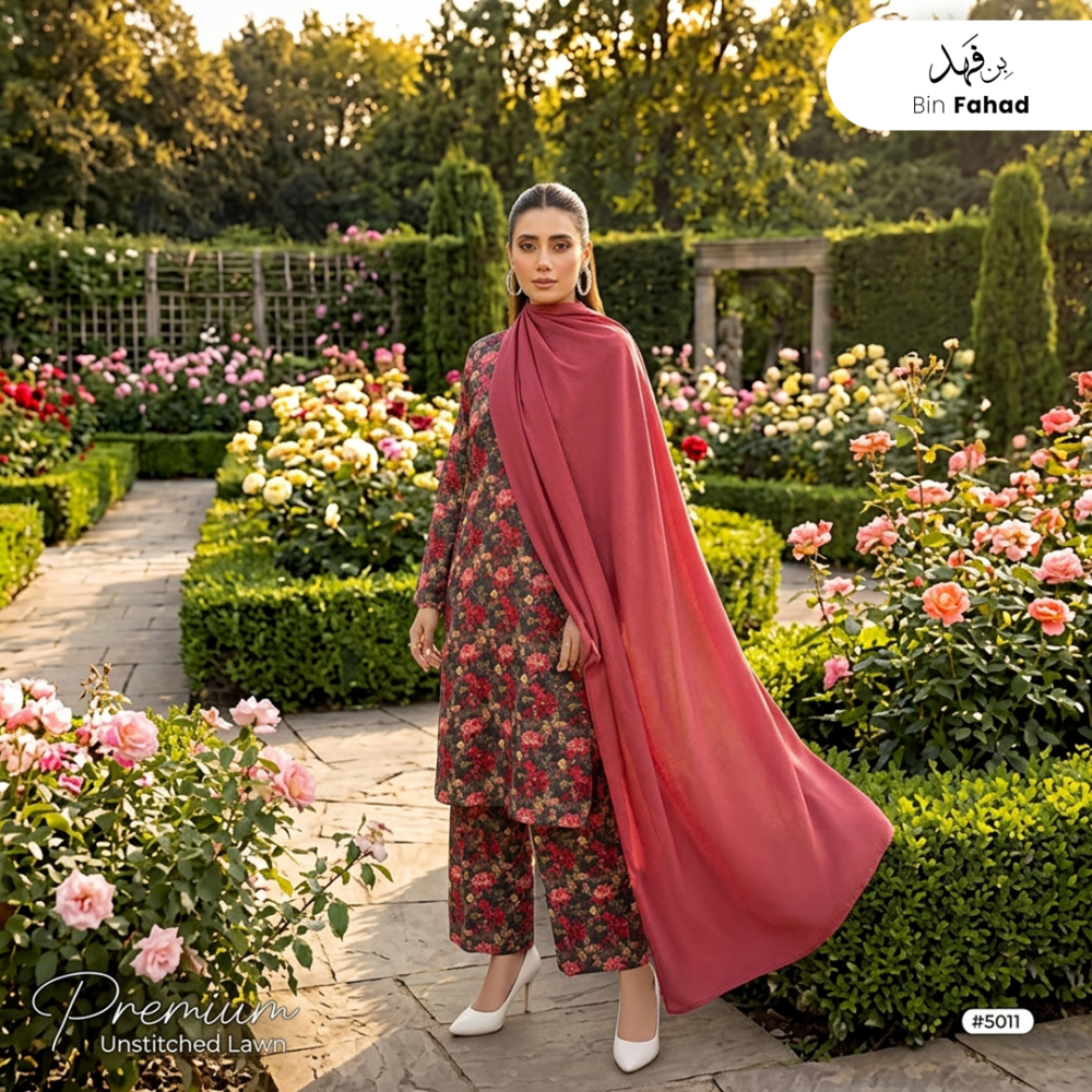 3pcs Premium Lawn Unstitched D-5011 - Bin Fahad
