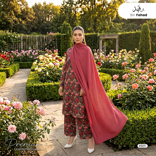 3pcs Premium Lawn Unstitched D-5011 - Bin Fahad