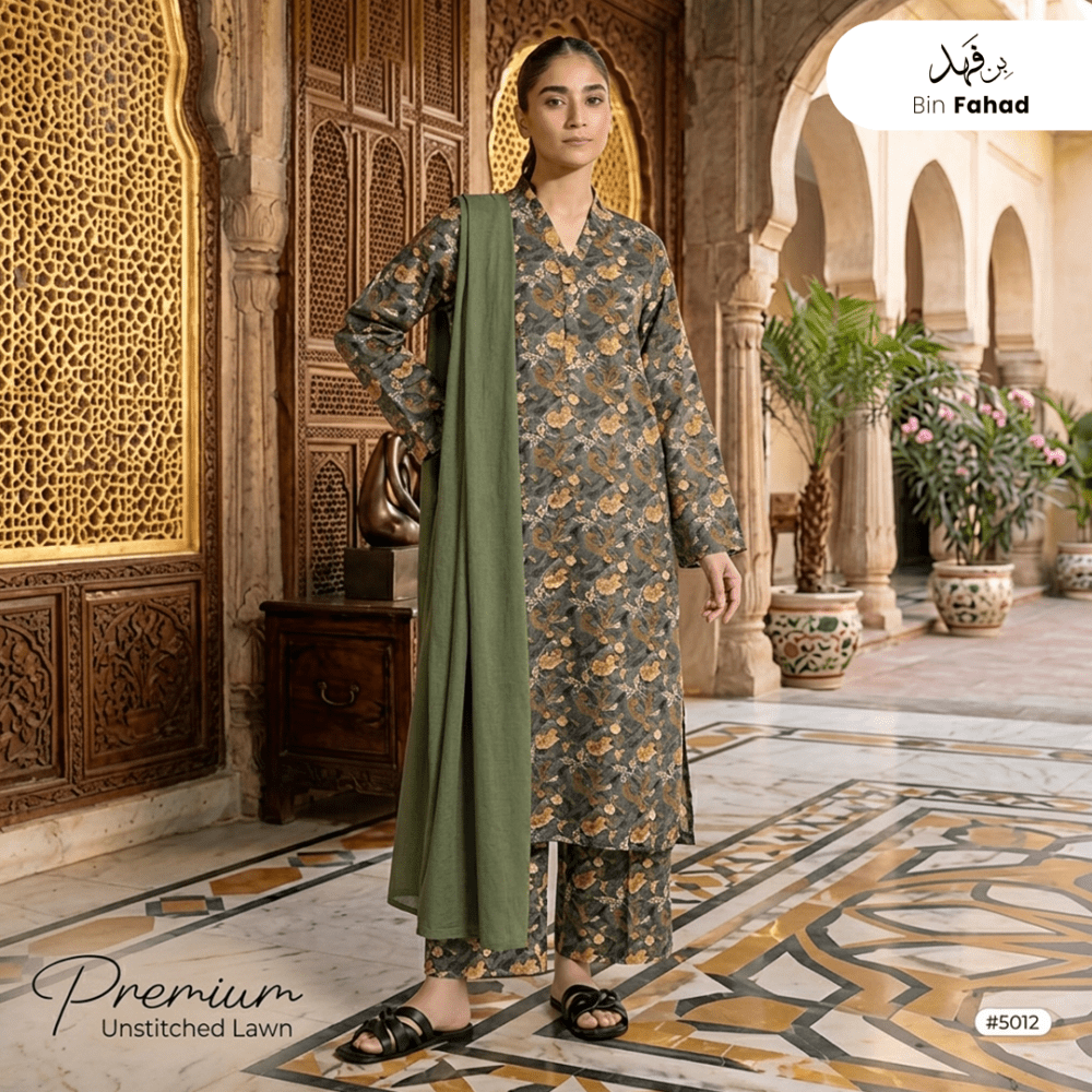 3pcs Premium Lawn Unstitched D-5012 - Bin Fahad