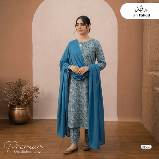 3pcs Premium Lawn Unstitched D-5013 - Bin Fahad
