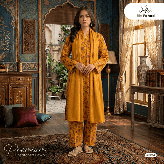 3pcs Premium Lawn Unstitched D-5014 - Bin Fahad