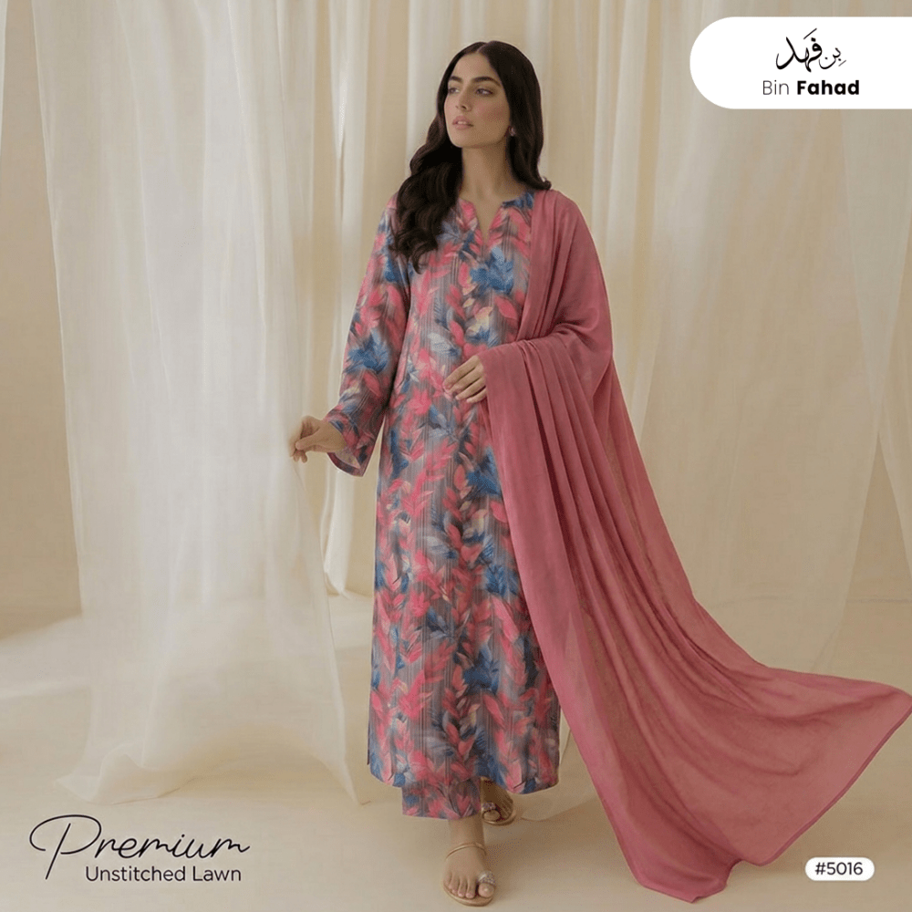 3pcs Premium Lawn Unstitched D-5016 - Bin Fahad