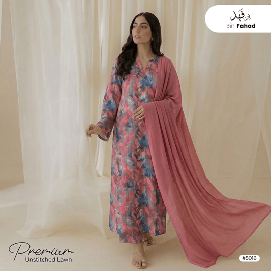 3pcs Premium Lawn Unstitched D-5016 - Bin Fahad