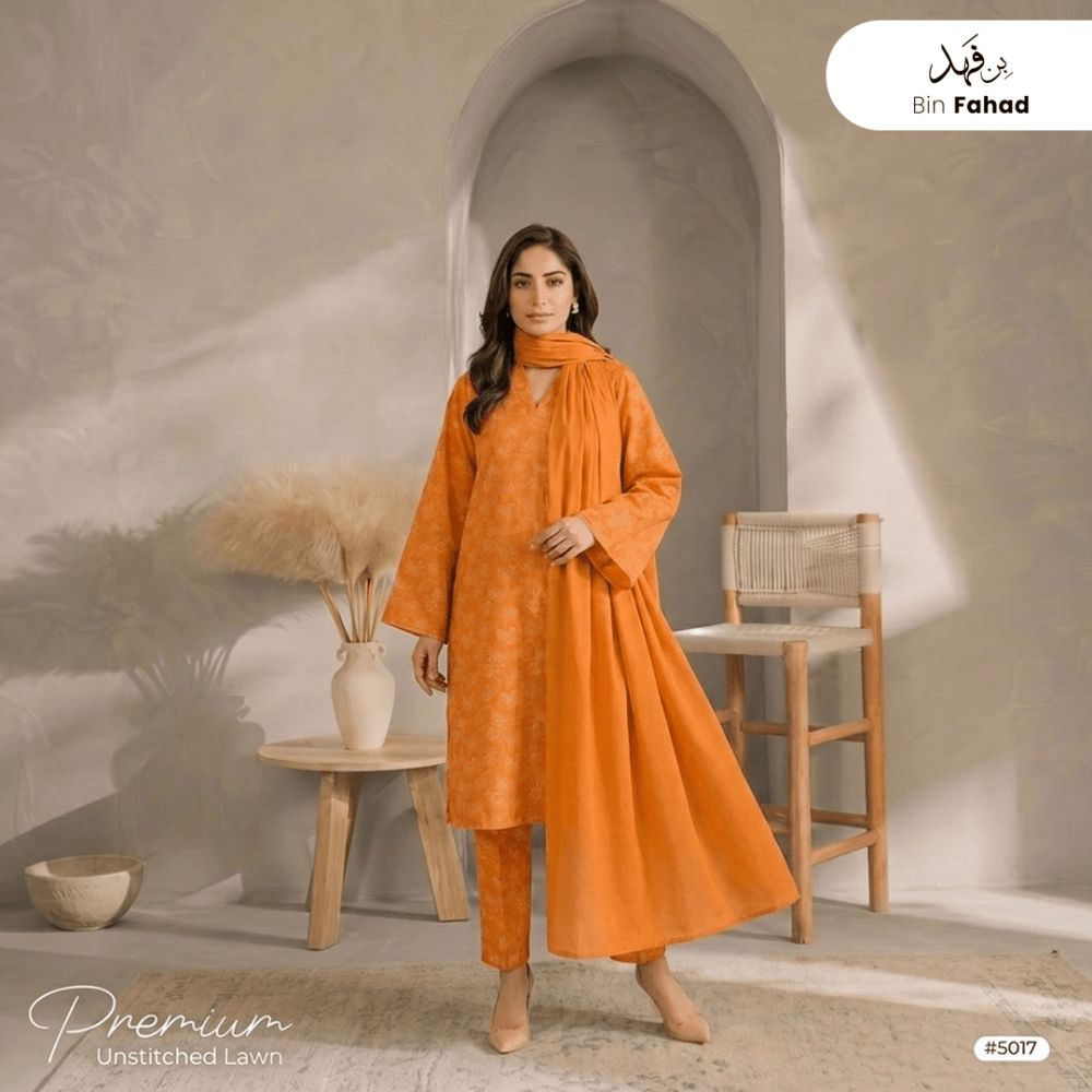 3pcs Premium Lawn Unstitched D-5017 - Bin Fahad