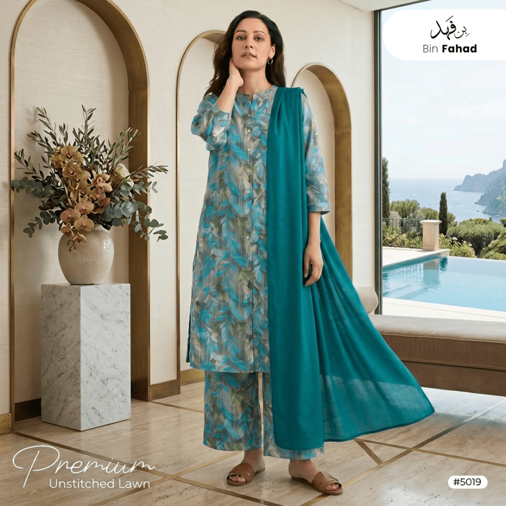 3pcs Premium Lawn Unstitched D-5019 - Bin Fahad