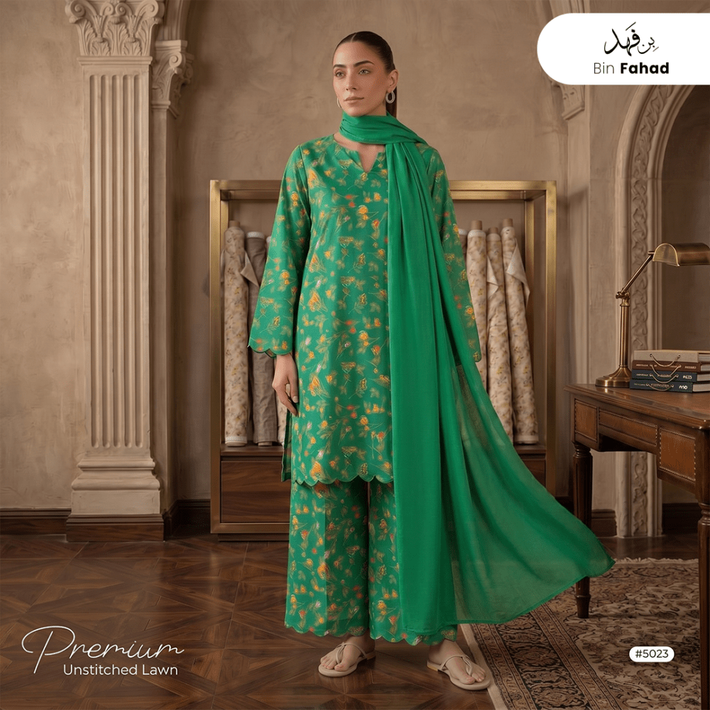 3pcs Premium Lawn Unstitched D-5023 - Bin Fahad