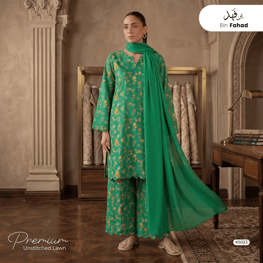 3pcs Premium Lawn Unstitched D-5023 - Bin Fahad