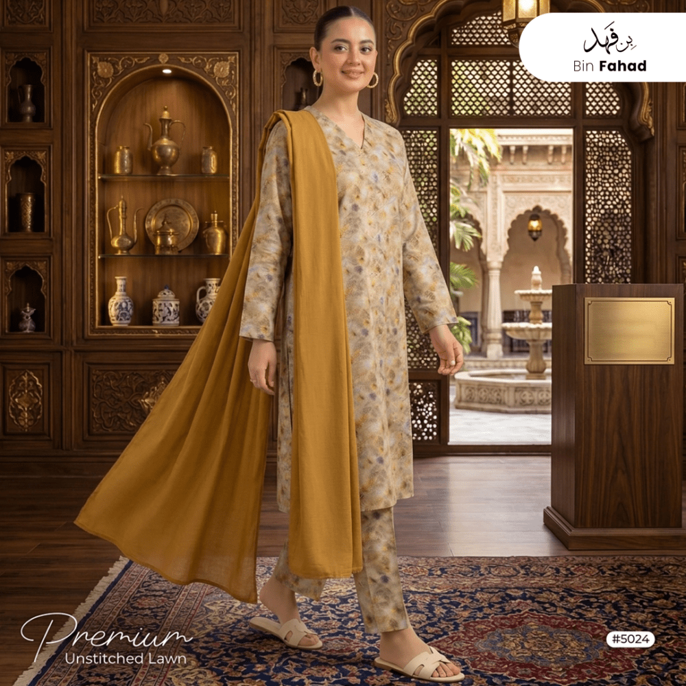 3pcs Premium Lawn Unstitched D-5024 - Bin Fahad