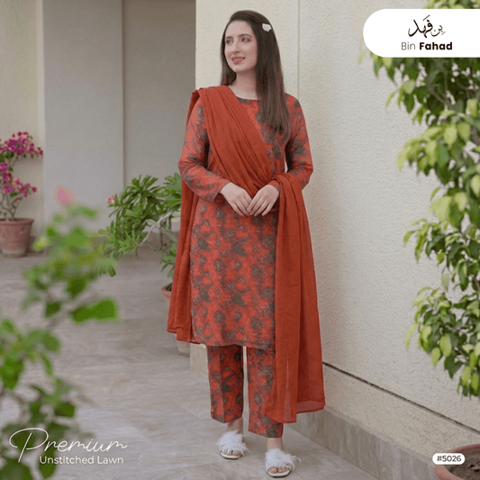 3pcs Premium Lawn Unstitched D-5026 - Bin Fahad