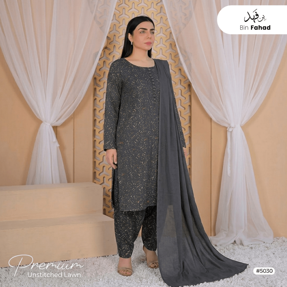 3pcs Premium Lawn Unstitched D-5030 - Bin Fahad