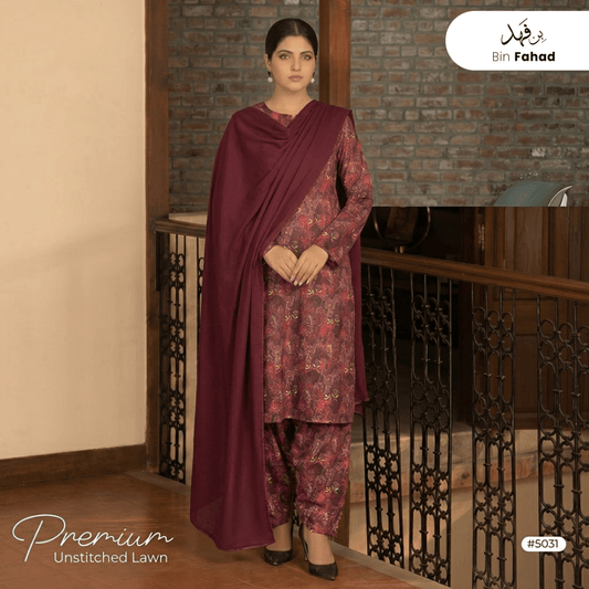 3pcs Premium Lawn Unstitched D-5031 - Bin Fahad