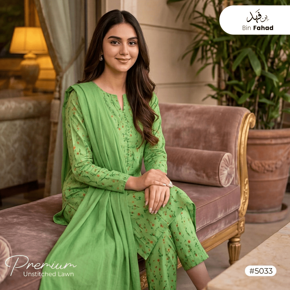 3pcs Premium Lawn Unstitched D-5033 - Bin Fahad