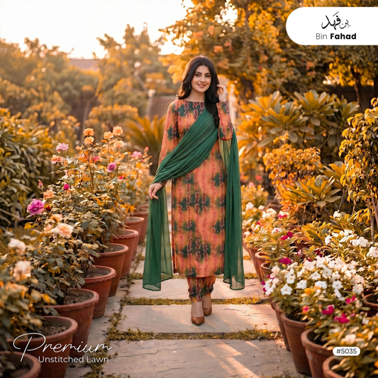 3pcs Premium Lawn Unstitched D-5035 - Bin Fahad