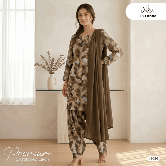 3pcs Premium Lawn Unstitched D-5036 - Bin Fahad