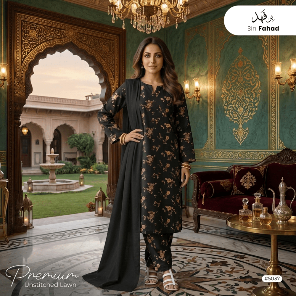 3pcs Premium Lawn Unstitched D-5037 - Bin Fahad