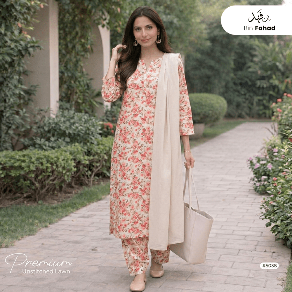 3pcs Premium Lawn Unstitched D-5038 - Bin Fahad