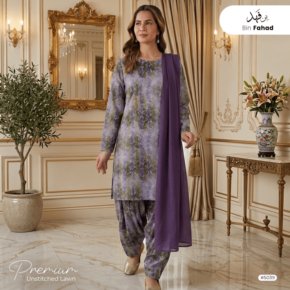 3pcs Premium Lawn Unstitched D-5039 - Bin Fahad